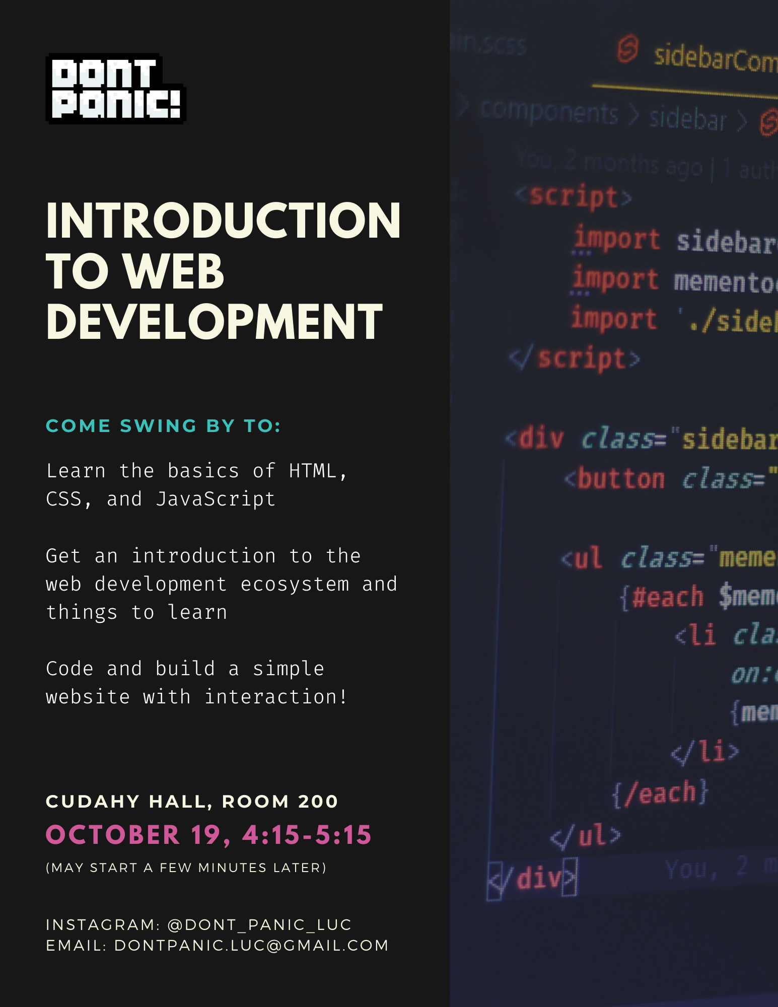 Banner for the event Introduction to web development